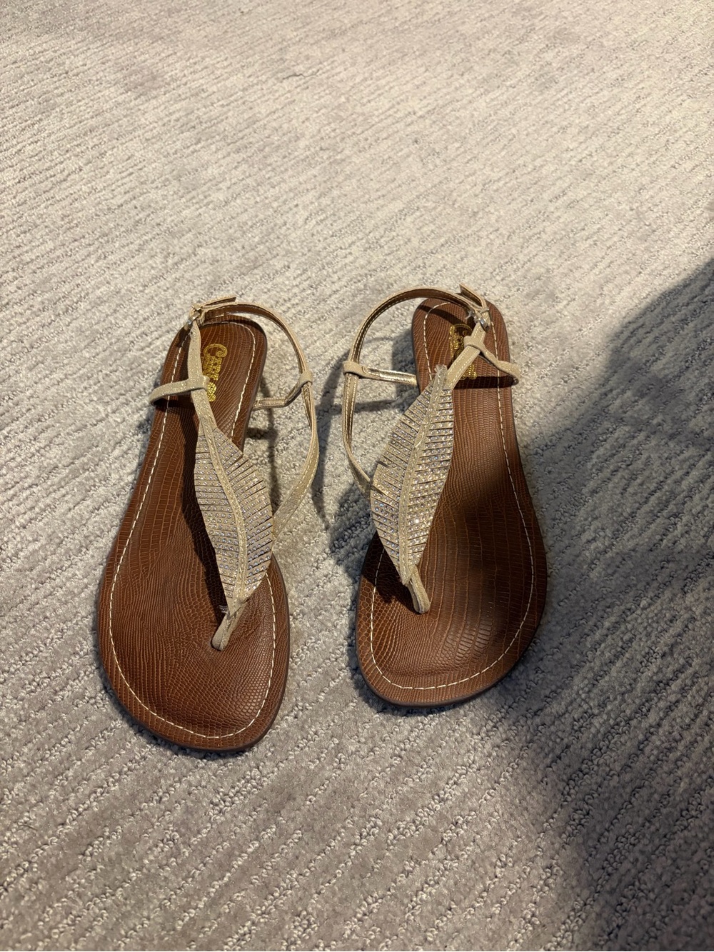 Neutral Rhinestone T-Strap Sandals with Adjustable Ankle Buckle